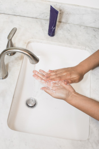 Senior healthcare is helped by washing of the hands for hygienic reasons